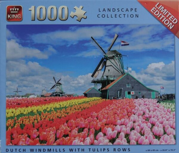 Dutch Windmills with Tulips Rows